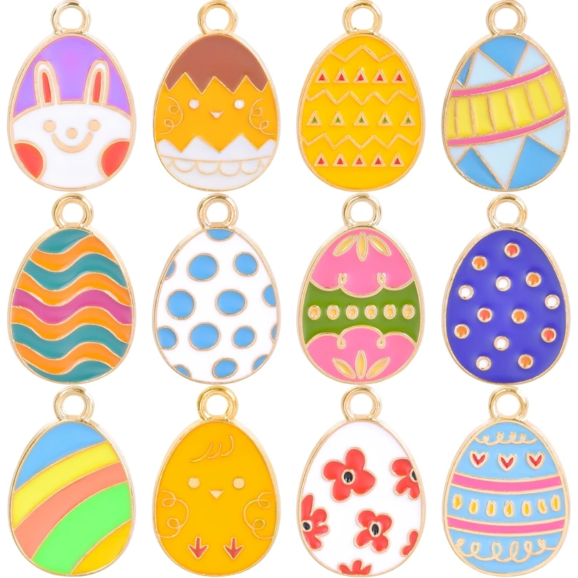 12Pc Mixed Cartoon Rabbit Easter eggs Enamel Charm DIY Jewelry Making  Supplies Craft Necklace For Kids