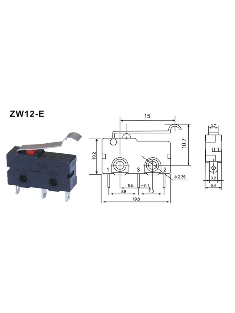 Description Picture 2 of item5PCS ZW12-E Micro Switch 10mm x 20mm Reset Switch 3Pin 5A 250VAC ZW12 Series Tact Switch Non Locking