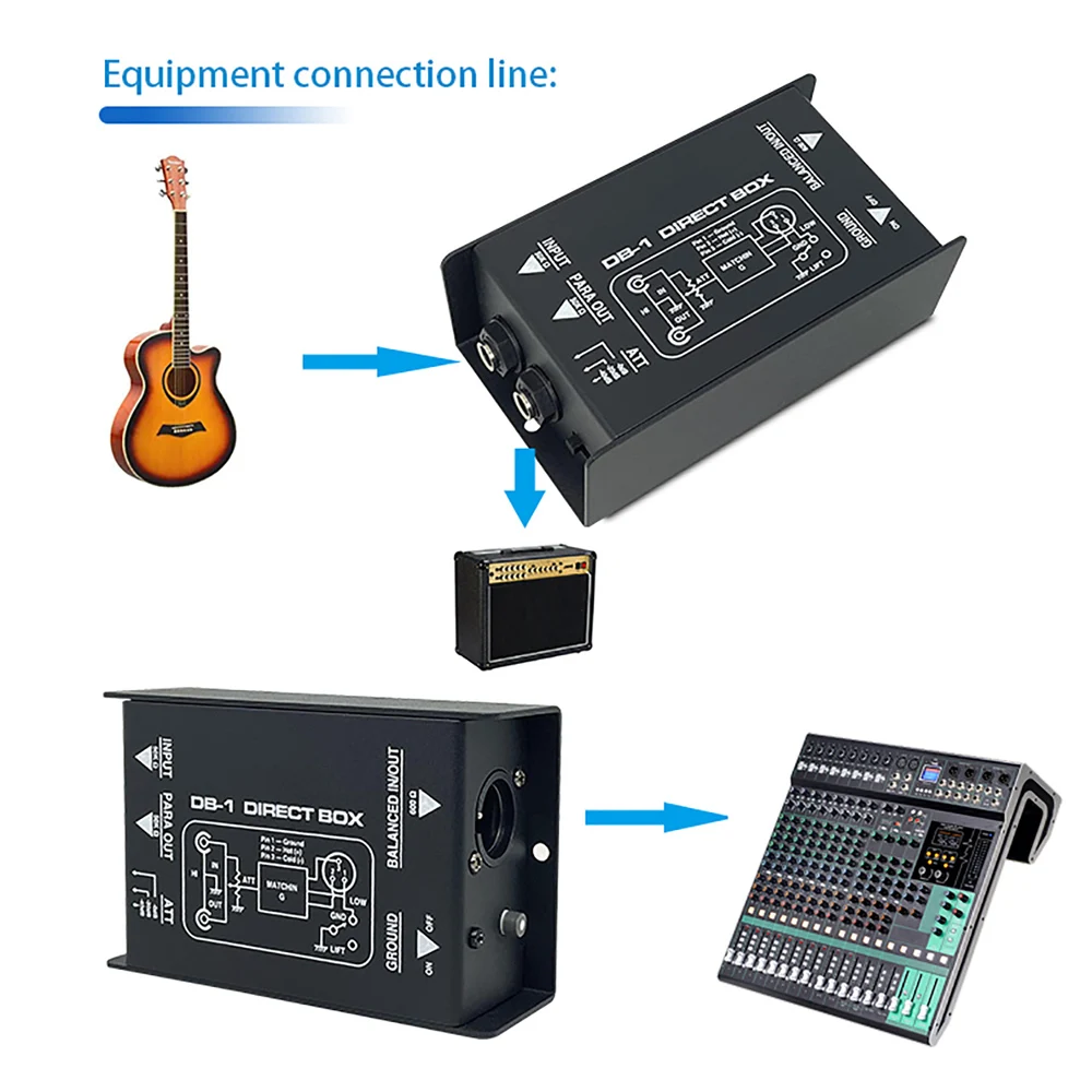 Passive Audio DI Box Low Noise Single Channel Balanced Unbalanced Signal Isolato