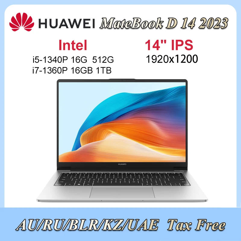 화웨이 MatbBook D 14 노트북 2023, 14 인치, 13 세대 인텔 코어 i7-1360P/i5-1340P, 16GB, 512GB/1T SSD 노트북, 아이리스 Xe 그래픽 LPDDR4X