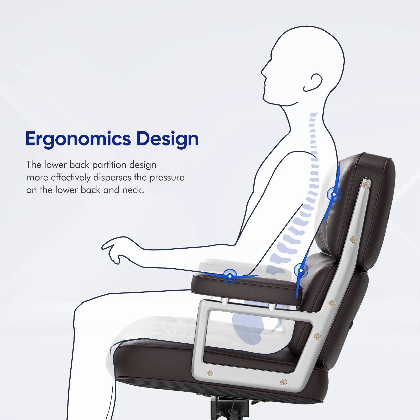 Padded Ergonomic Office Chair Genuine Leather with Aluminum Arms and Wheels for Support Rolling Swivel Executive Office Chair 3