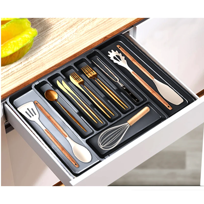 Expandable Cutlery Drawer Organizer, Adjustable Kitchen Utensil Tray Set, Compartment Flatware Storage Divider