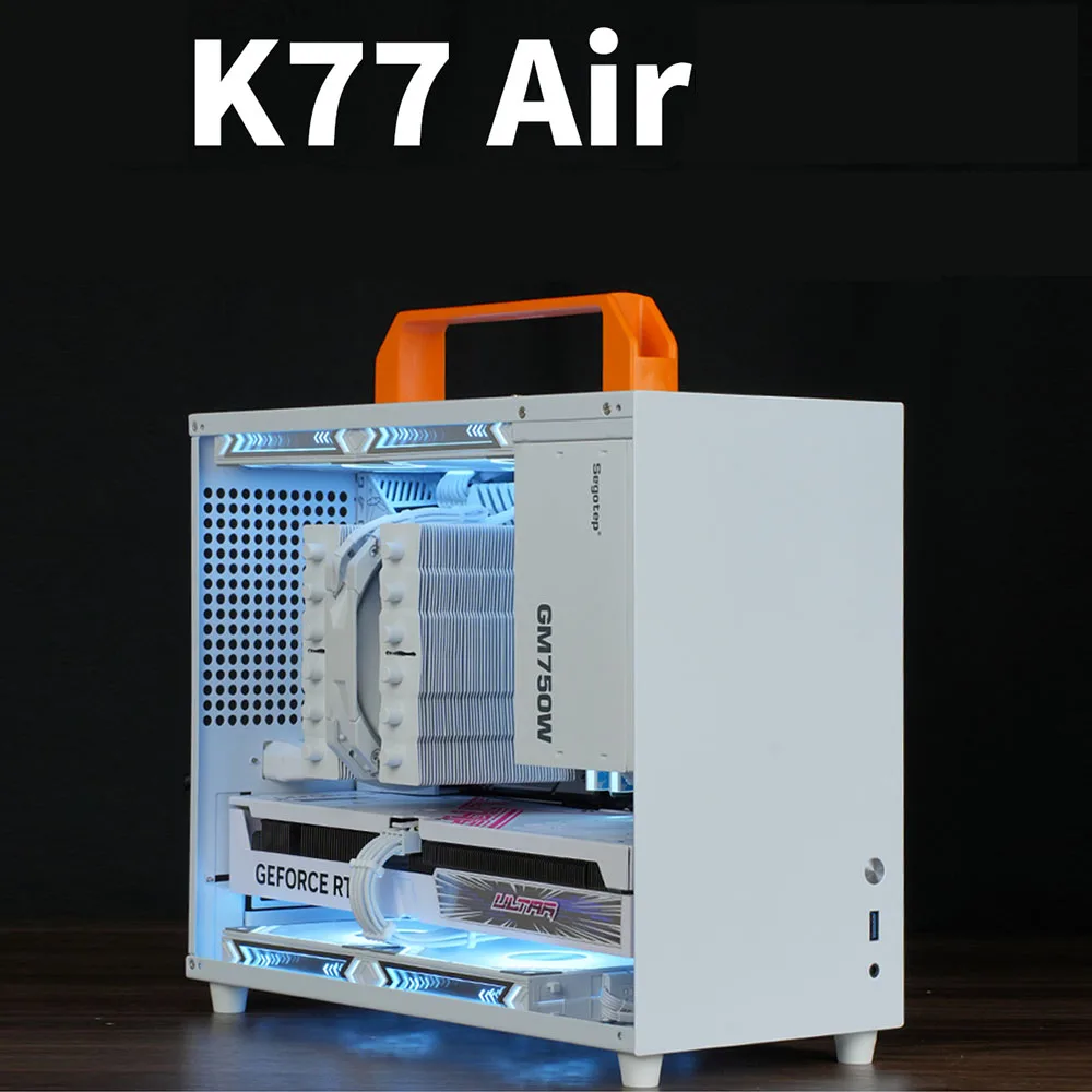 Chassis Matx Orizzontale Portatile K77Air White Itx Mini Atx 135Mm Tower Air Cooling Side Custodia Da Gioco Per Computer Desktop Trasparente