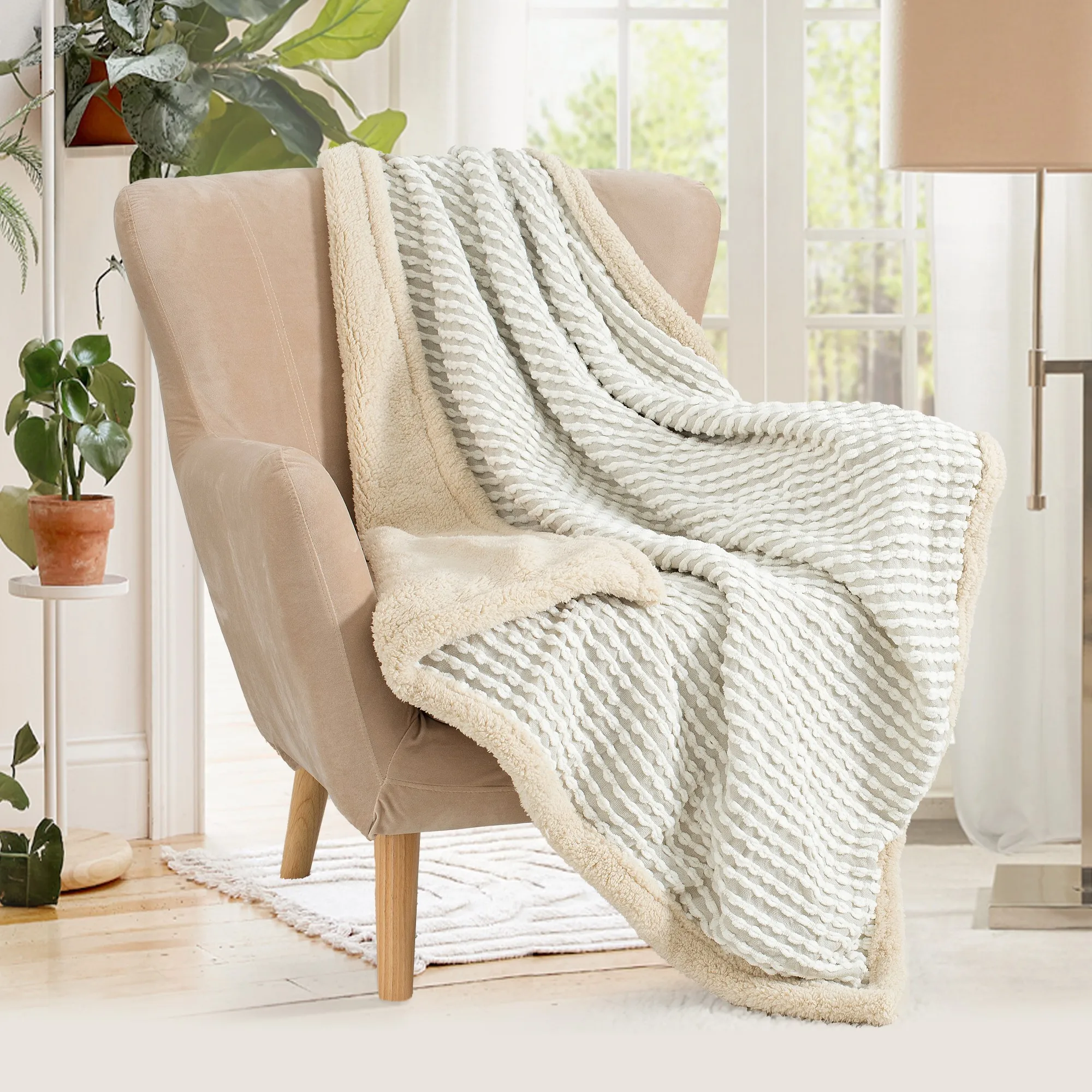 

50" x 60" Chenille Throw Blankets for Couch - Soft Throws Blanket with Tassels , Lightweight Decorative Farmhouse Blanket