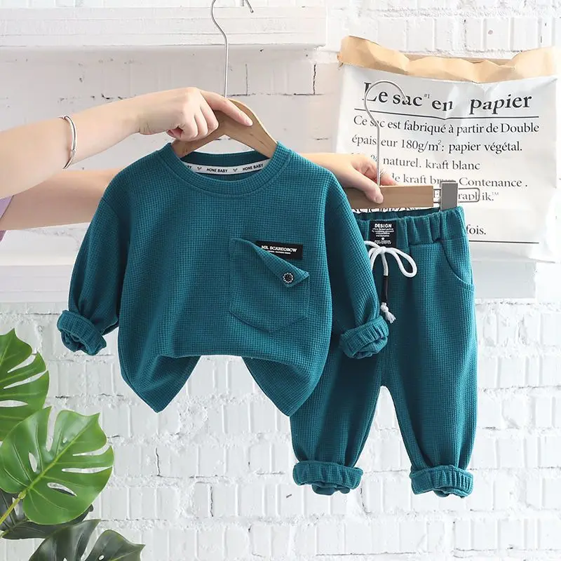 Children's baby suit, boys' sports suit, spring and autumn clothes, new solid color, boys, middle and small children, handsome 5