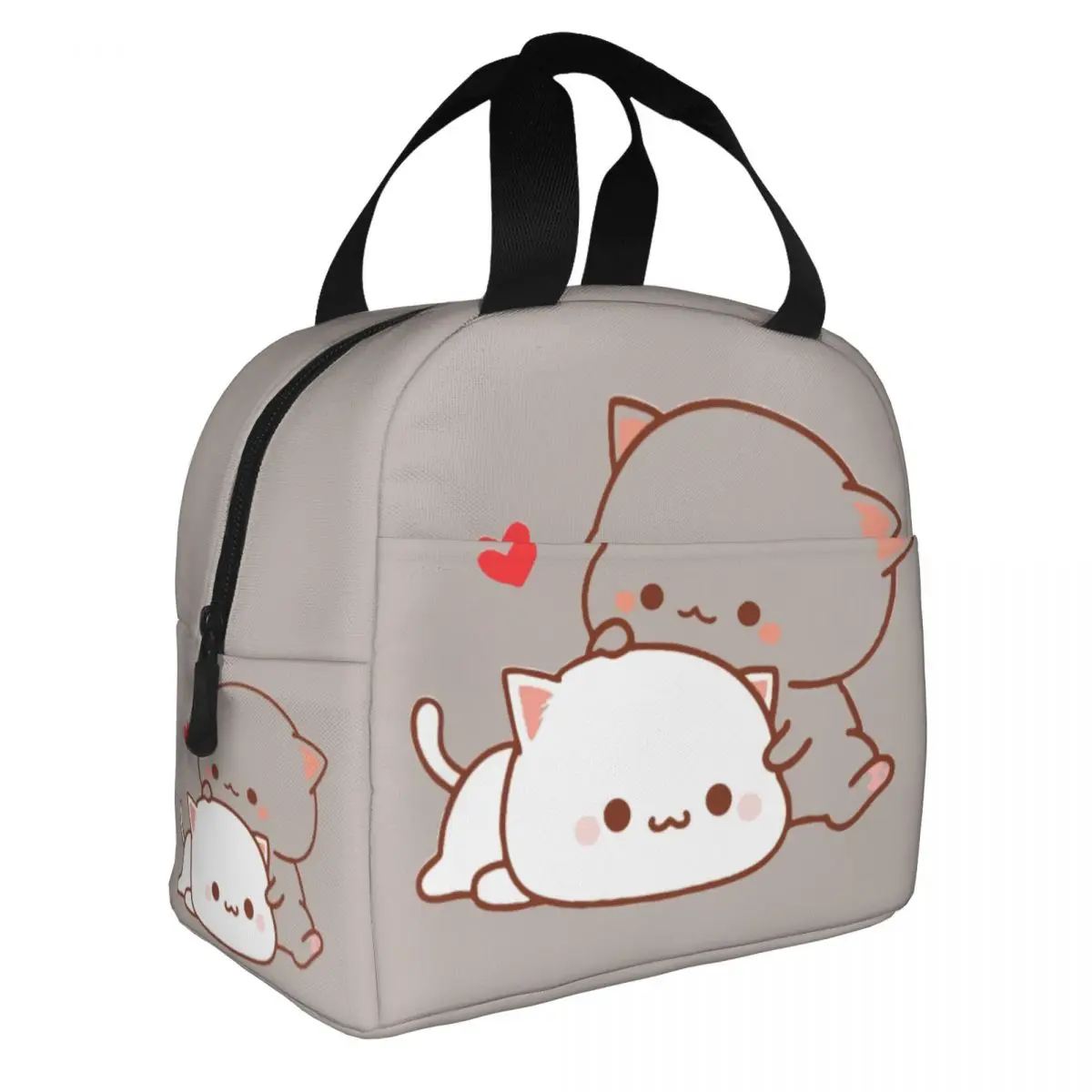 

Kawaii Peach And Goma Cartoon Insulated Lunch Bag Cooler Bag Meal Container Mocha Mochi Peach Cat Portable Tote Lunch Box