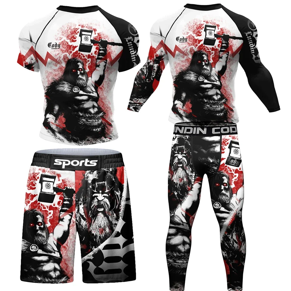 New MMA Men Rashguard Jiu Jitsu T Shirts+Pant Suit BJJ Muay Thai Boxing Sports Sweater Shorts Gym Kickboxing Rash Guard Jerseys 2
