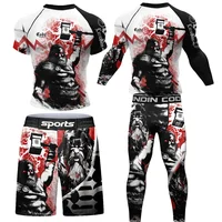 New MMA Men Rashguard Jiu Jitsu T Shirts+Pant Suit BJJ Muay Thai Boxing Sports Sweater Shorts Gym Kickboxing Rash Guard Jerseys 2