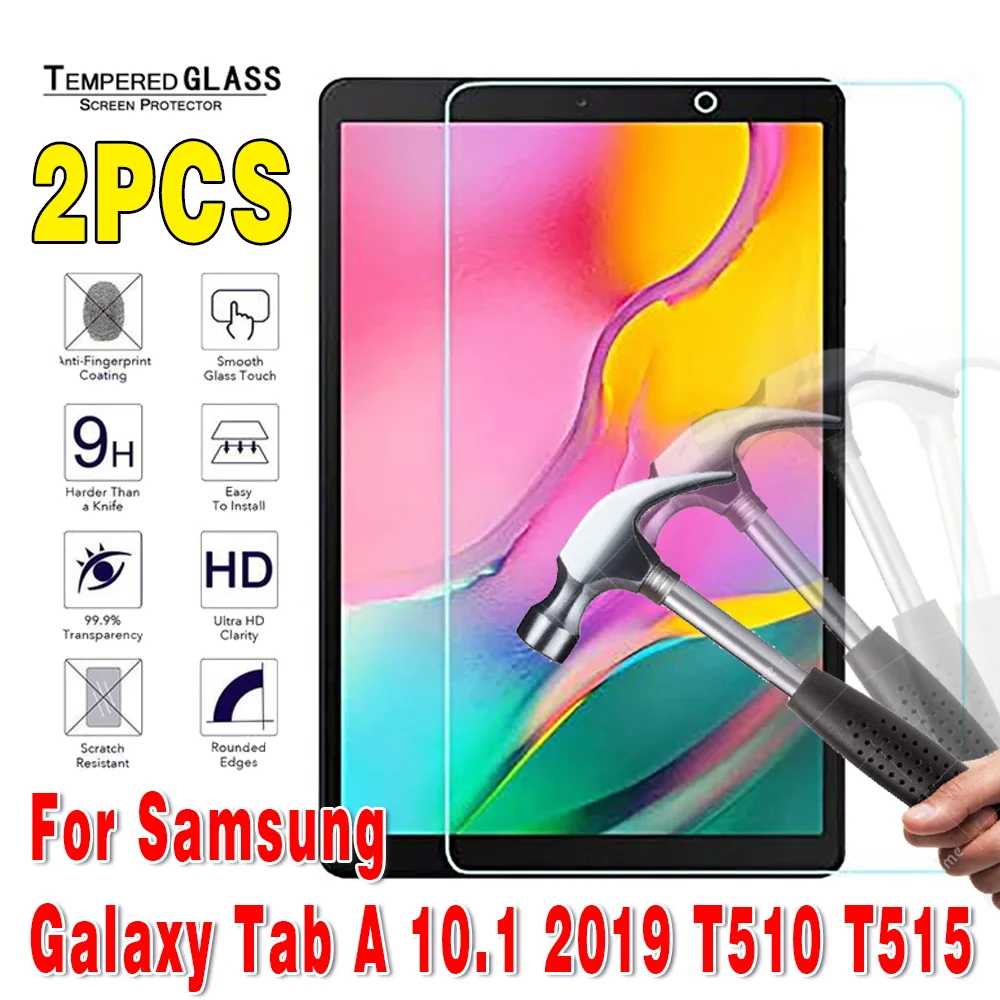 2Pcs Tempered Glass Screen Protector for Samsung Galaxy Tab A 10.1 2019 SM-T510 SM-T515 Bubble Free Protective Film поворотный чехол для samsung galaxy tab a 10 1 2019 sm t510 sm t515 коричневый