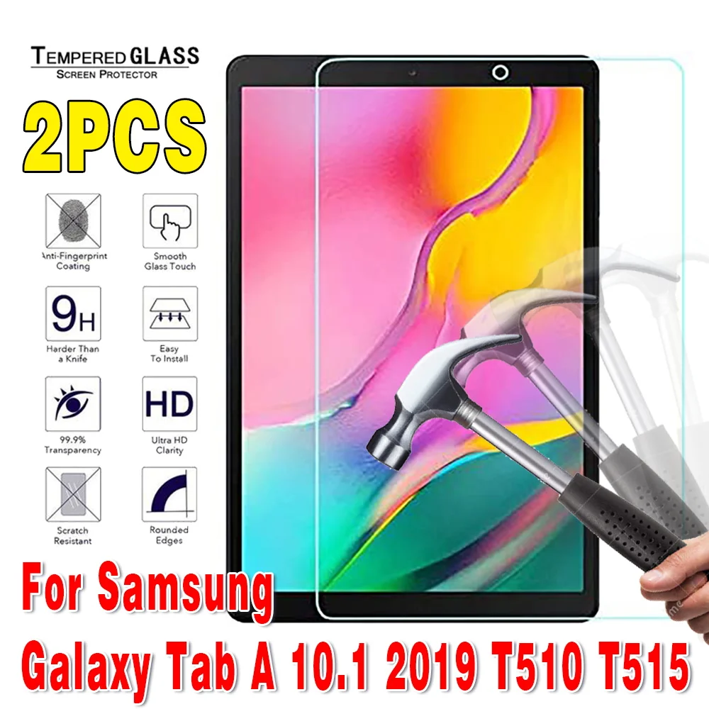 2Pcs Tempered Glass Screen Protector for Samsung Galaxy Tab A 10.1 2019 SM-T510 SM-T515 Bubble Free Protective Film 3pcs tempered glass for samsung galaxy tab s5e 10 5 2019 screen protector film for galaxy tab s5e sm t720 sm t725 10 5 9h glass