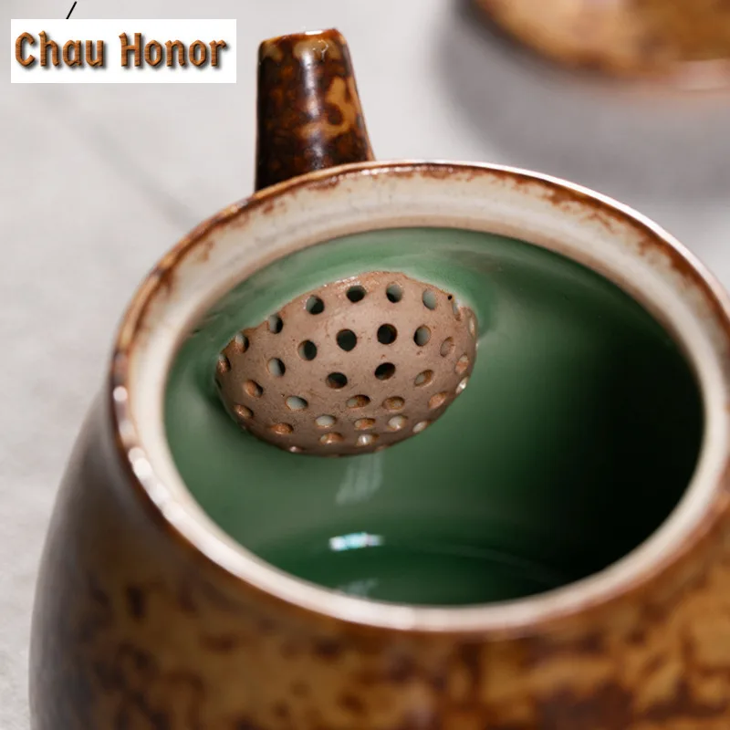 150ml Handmade Longquan Celadon Kiln Change Teapot Antique Tea Infuser Pot Tea Brewing Kettle with Strainer Drinkware Ornaments
