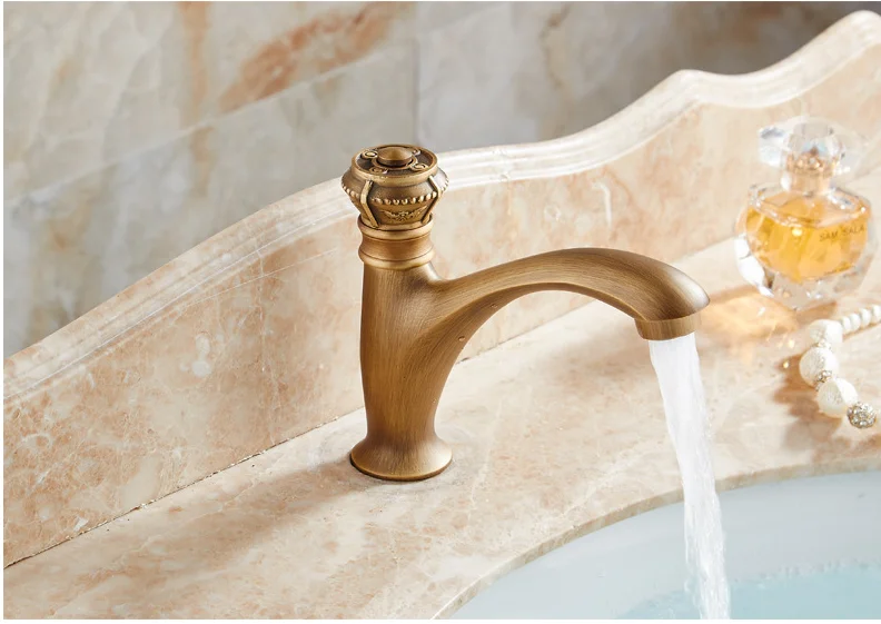 Antique brass single cold outdoor wash basin faucet anti-freezing cracking marble stone basin outdoor balcony courtyard