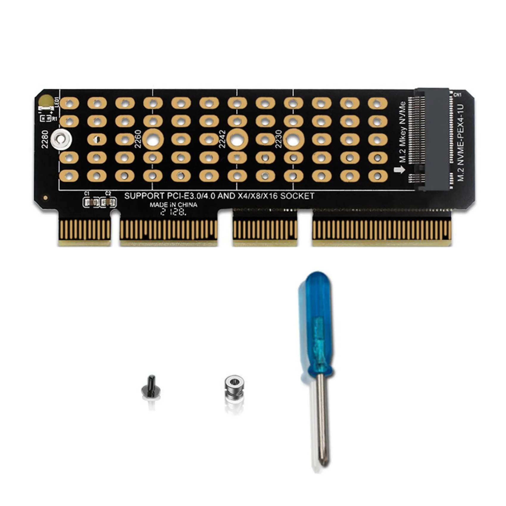 

M2 NVMe Adapter Card M2 SSD NVME to PCIE 4.0 X4 Riser Card Hard Drive Adapter Supports MKEY Adapter for 1U Server