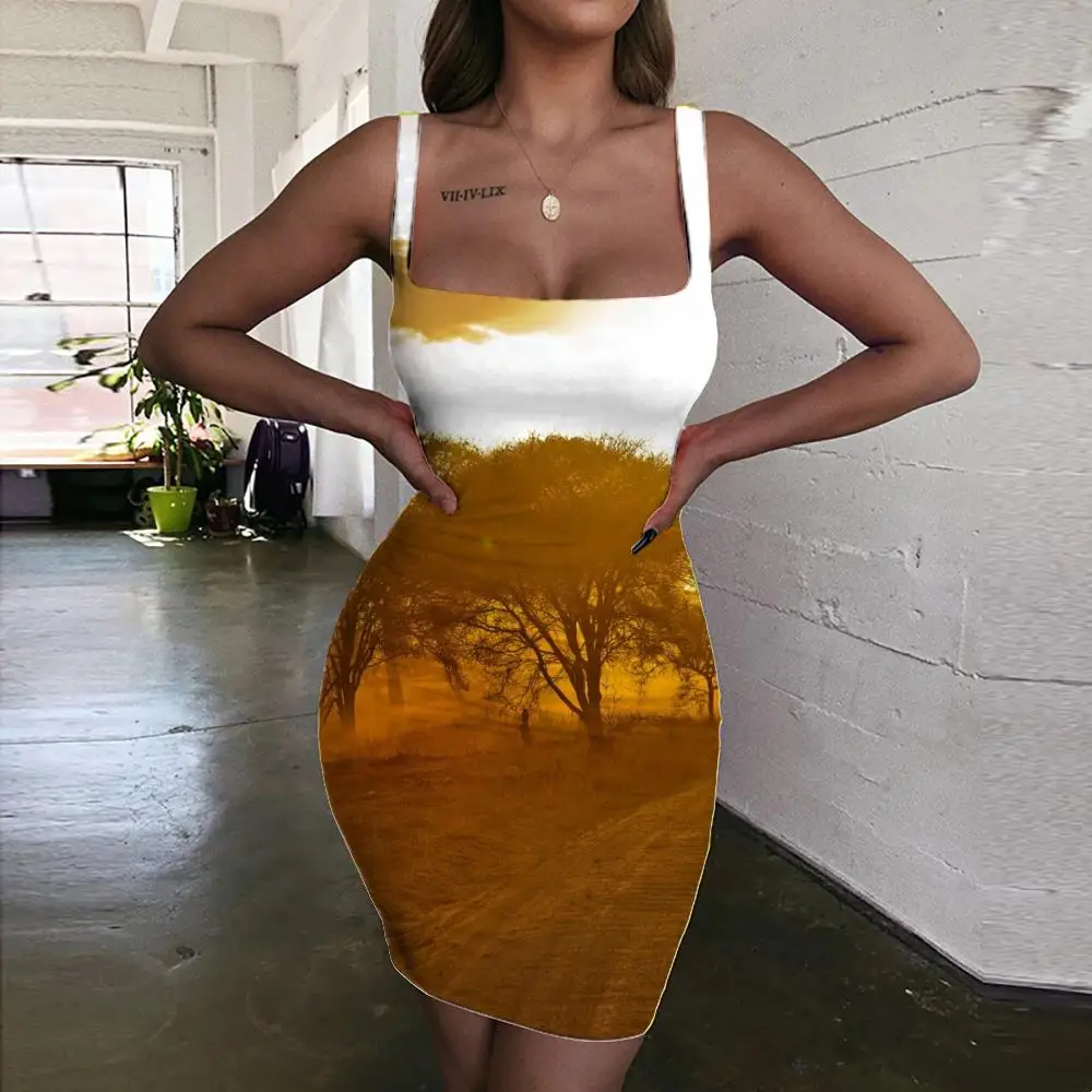 

KYKU Brand Sunrise Dress Women Day Spring 3d Print Sunbeam Bodycon Dress Daybreak Vestido Sexy Womens Clothing Summer New Beach