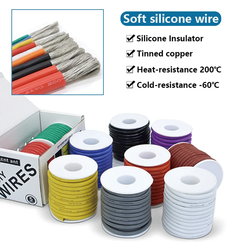 Flexible Silicone Wire 30/28/26/24/22/20/18/16/14/12 AWG Stranded Cable  Electrical Wire Tinned Copper Wire 2 Colors in A Box Kit