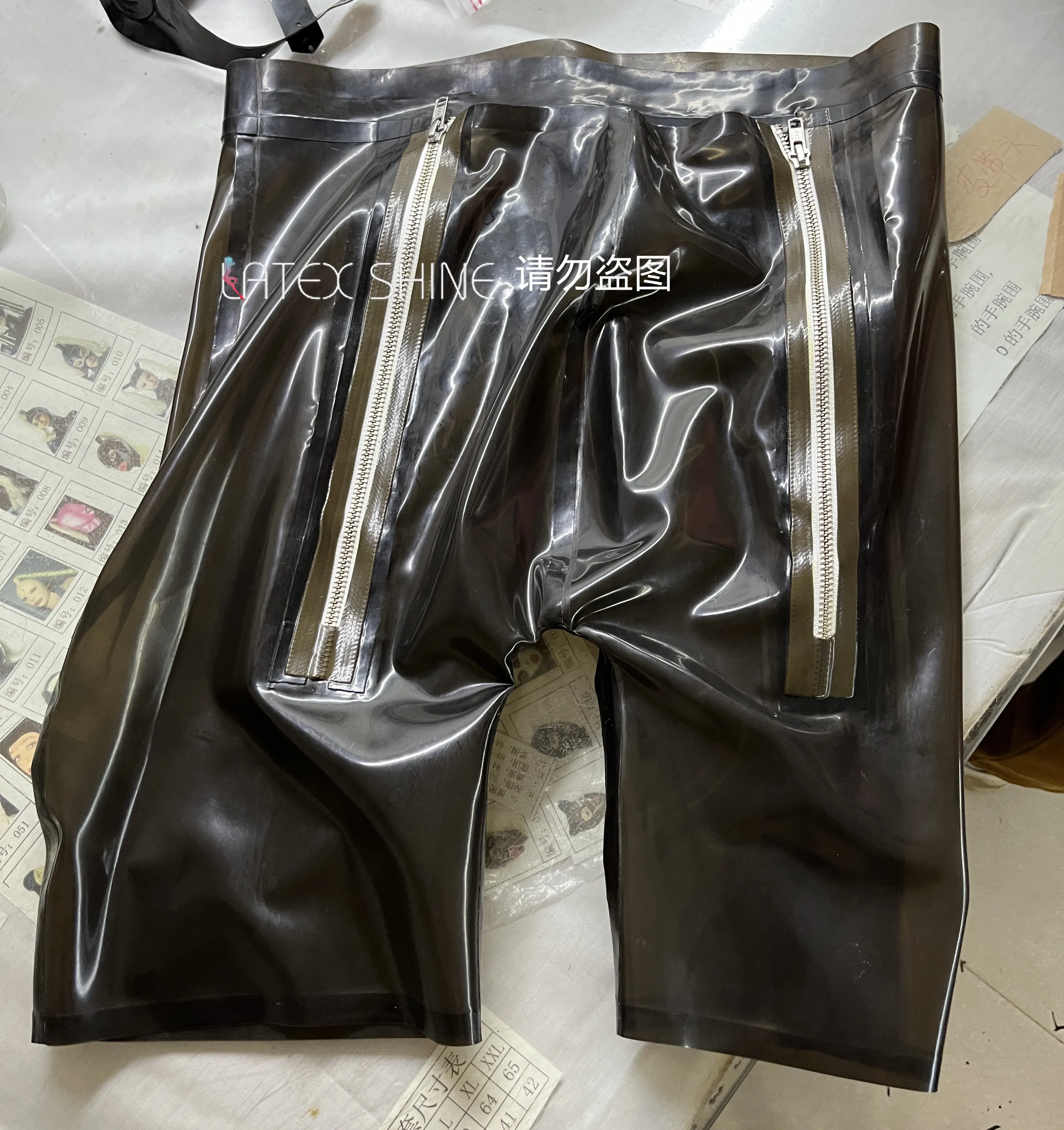 Sexy Latex Men Tight Boxers Rubber Shorts Pants Underwear with Front Double Zipper