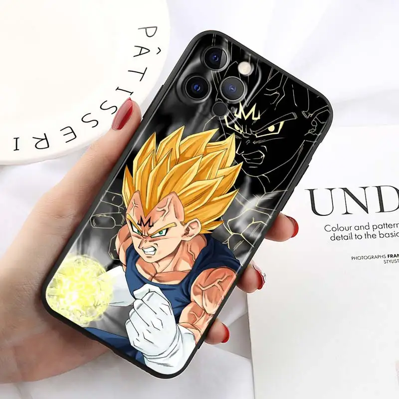 thumbnail image 1 of Funda de teléfono de Anime de Dragon Ball Z Saiya, cubierta negra para Apple iPhone 15, 14, 13, 12 Mini, 11, XS Pro Max, X, XR, 8, 7, 6 Plus, SE, 1 of 5