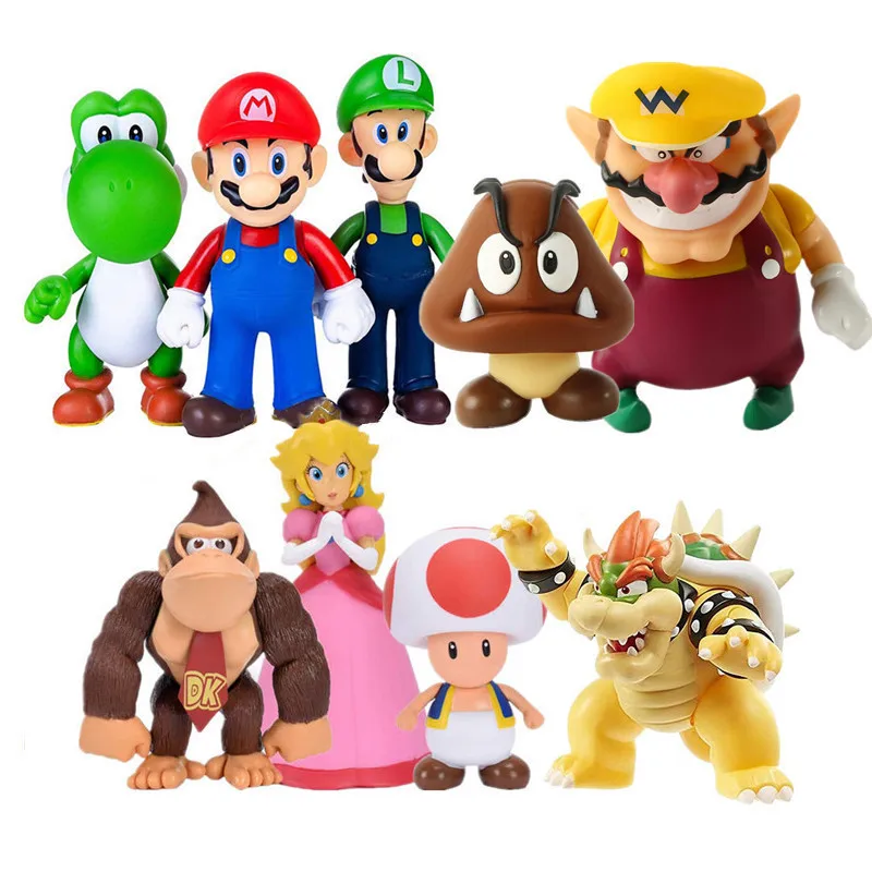 

Mario Doll Hand Operated Luigi Yoshi Princess Peach Toad Bowser Wario Donkey Kong 9-14cm Anime Game Doll Ornaments Model Gift