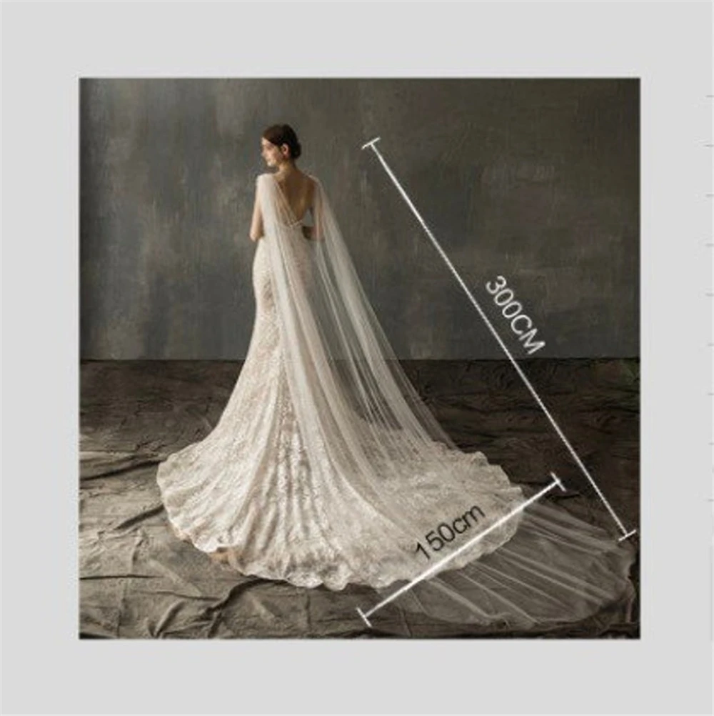 Wedding Veil Long Cloak Wedding Cape One Layer Cathedral Length Simple Elegant Shoulder Veil Bridal Veil Shawl 300cm White Ivory