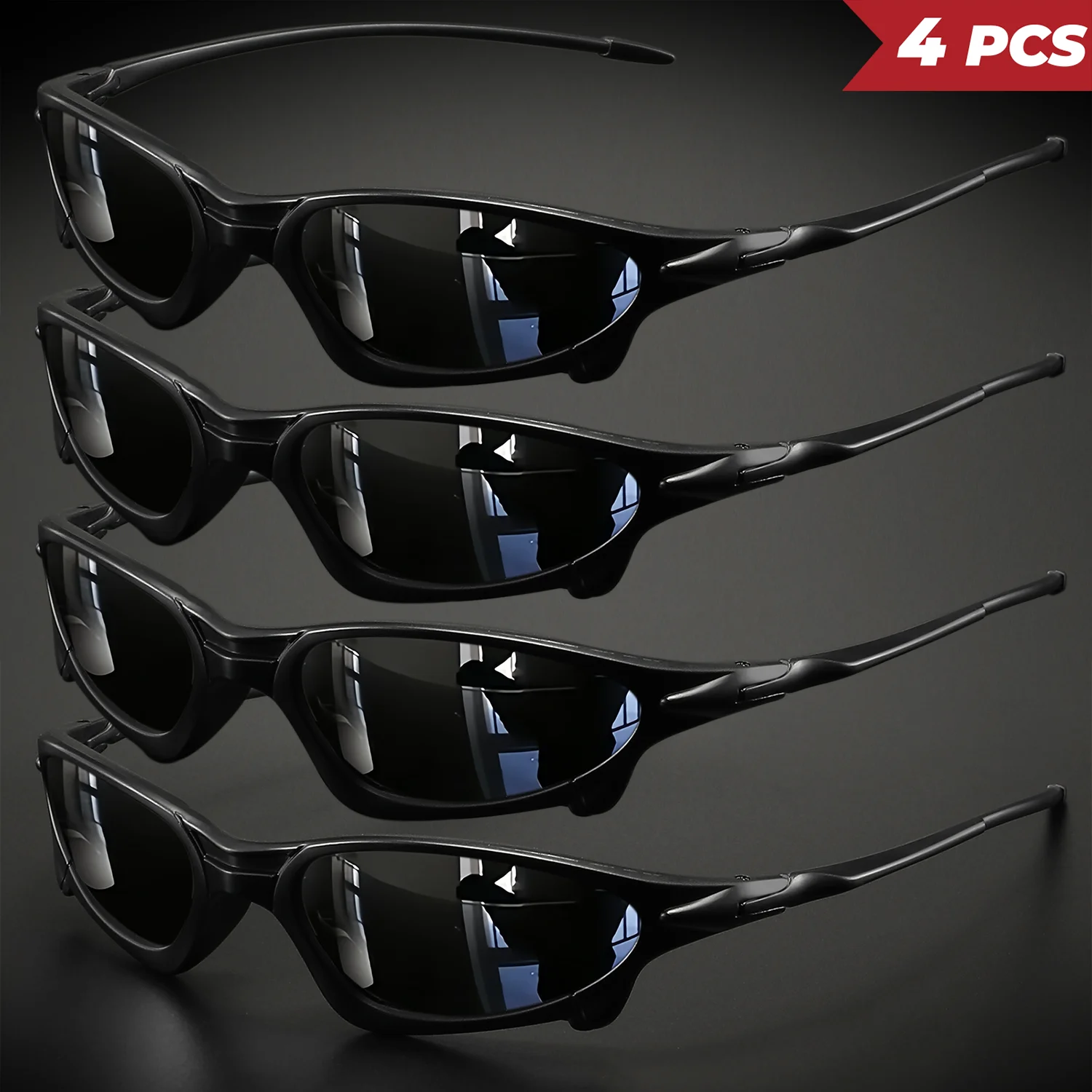4-teilige futuristische Sport-Sonnenbrille mit kleinem Rahmen – umlaufende Passform, UV400 für Radfahren, Angeln und Reisen – Detail 14