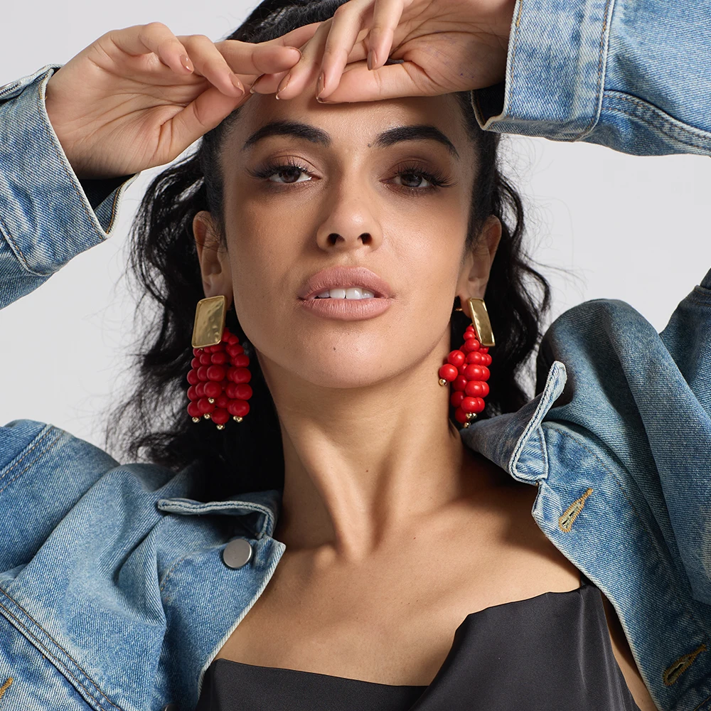 Long Wooden Earring HandMade Beaded Drop Earrings Bohemian Accessories Women's Jewelry