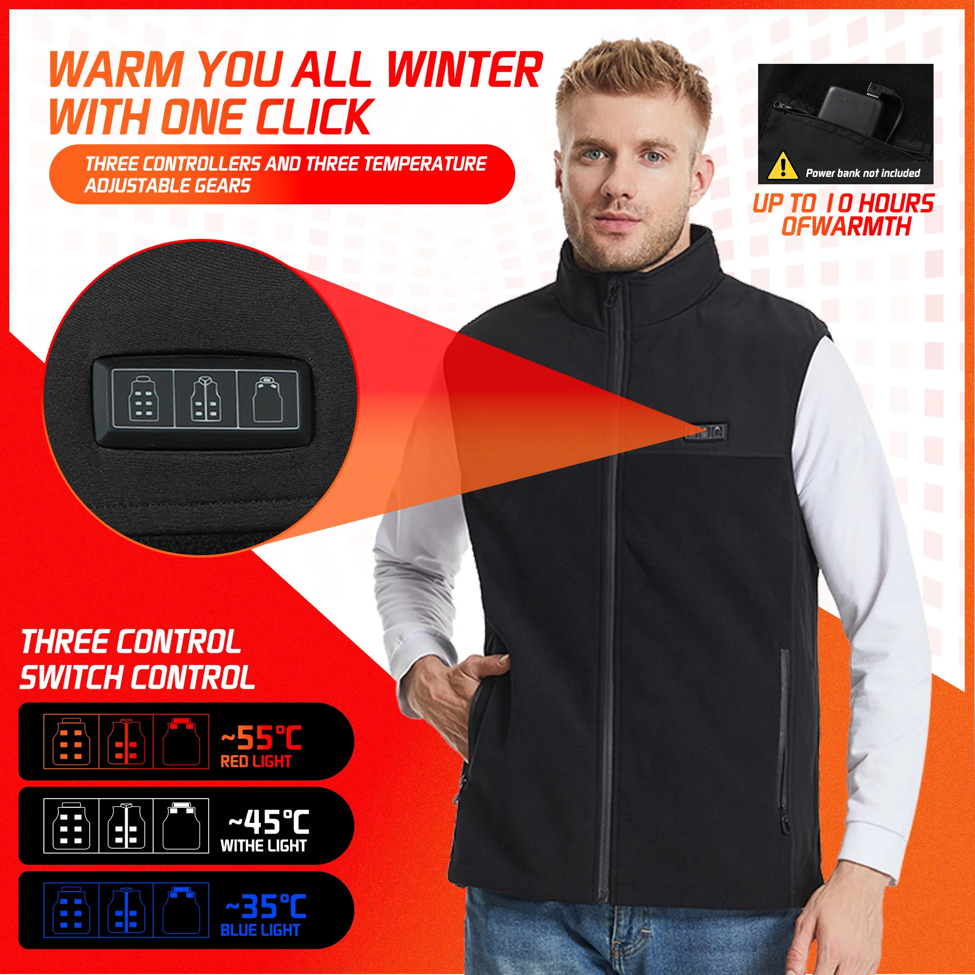 Verwarmd vest voor buiten wandelen, 3 temperatuurniveaus elektrisch verwarmingsjack, verwarmde vesten, verwarmde bodywarmer voor vrouwen/mannen verwarmd gilet