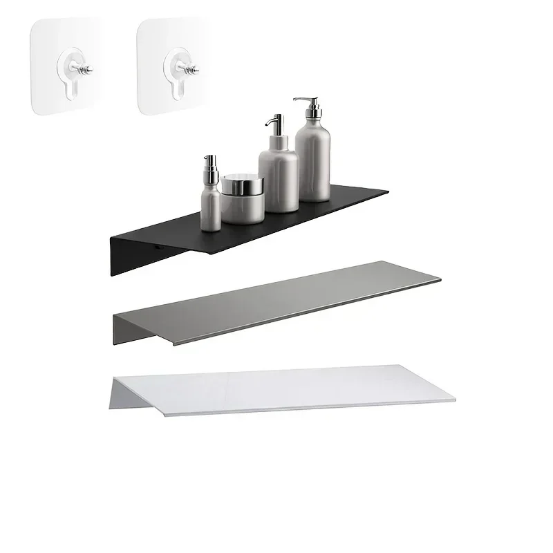 Floating Bathroom Wall Shelf No Drilling Storage Ledge Home Organizer Shelves Hardware Toilet Cabinets Kitchen Spice Rack