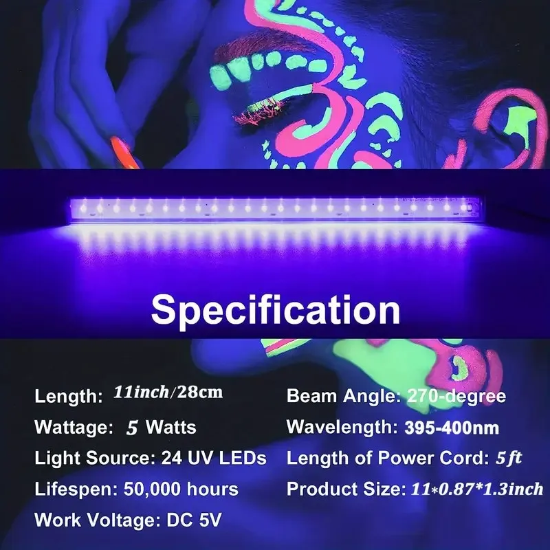 LED Black Light 5W 395nm 400nm T5 UV Blacklight Bar for Fluorescent Tapestry Poster Body Paint Glow Halloween Decor Xmas Party