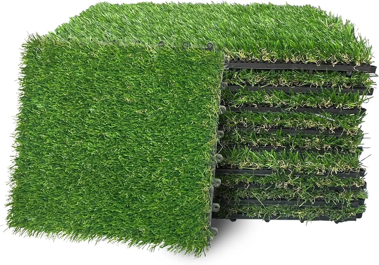 

Artificial Grass Turf Tiles 9 Packs 12 by 12 Indoor Outdoor Interlocking Turf Deck Self-draining Mat 1.2 in Grass Height