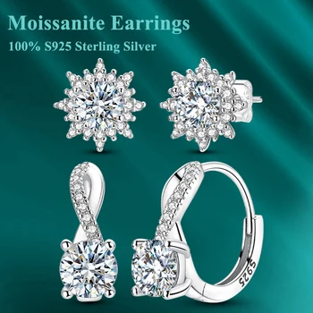 Total 1ct Moissanite Earring 100% 925 Sterling Silver Wrap Sparkling Sun Stud Hoop Earring Party Travel Luxurious Gift For Women