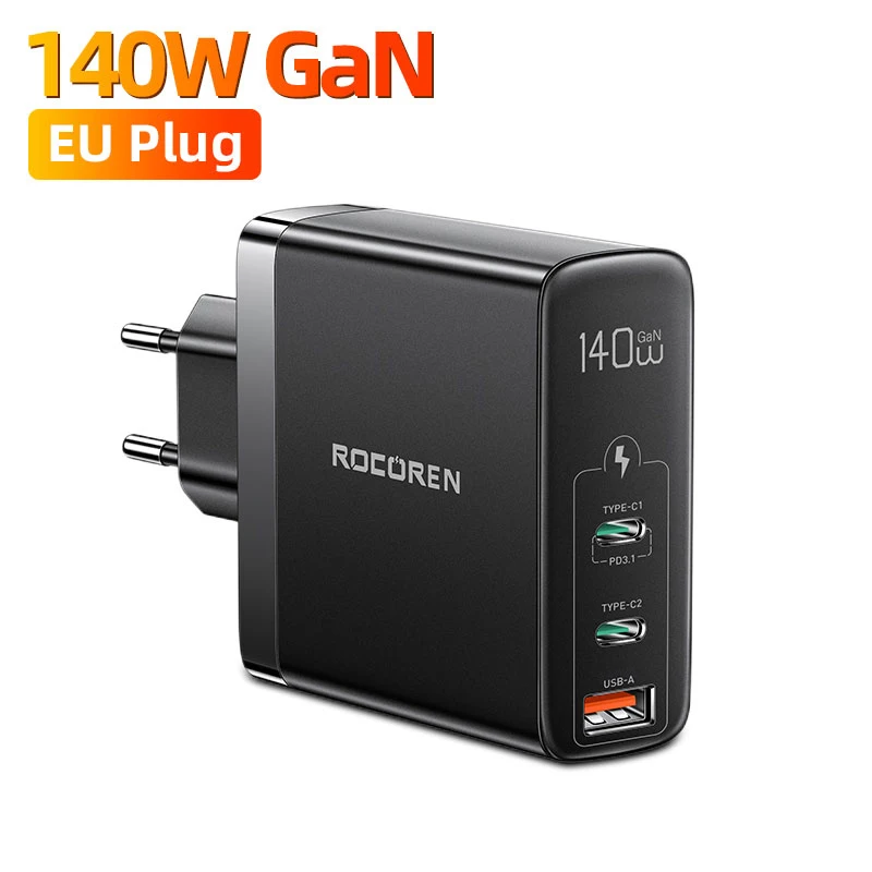 Cargador USB C, Rocoren 100W 6 puertos PD3.0 QC4.0 PPS USB C, multipuerto  con 3 USB-C+3 USB-A, cargador de pared rápido PD portátil para MacBook Air