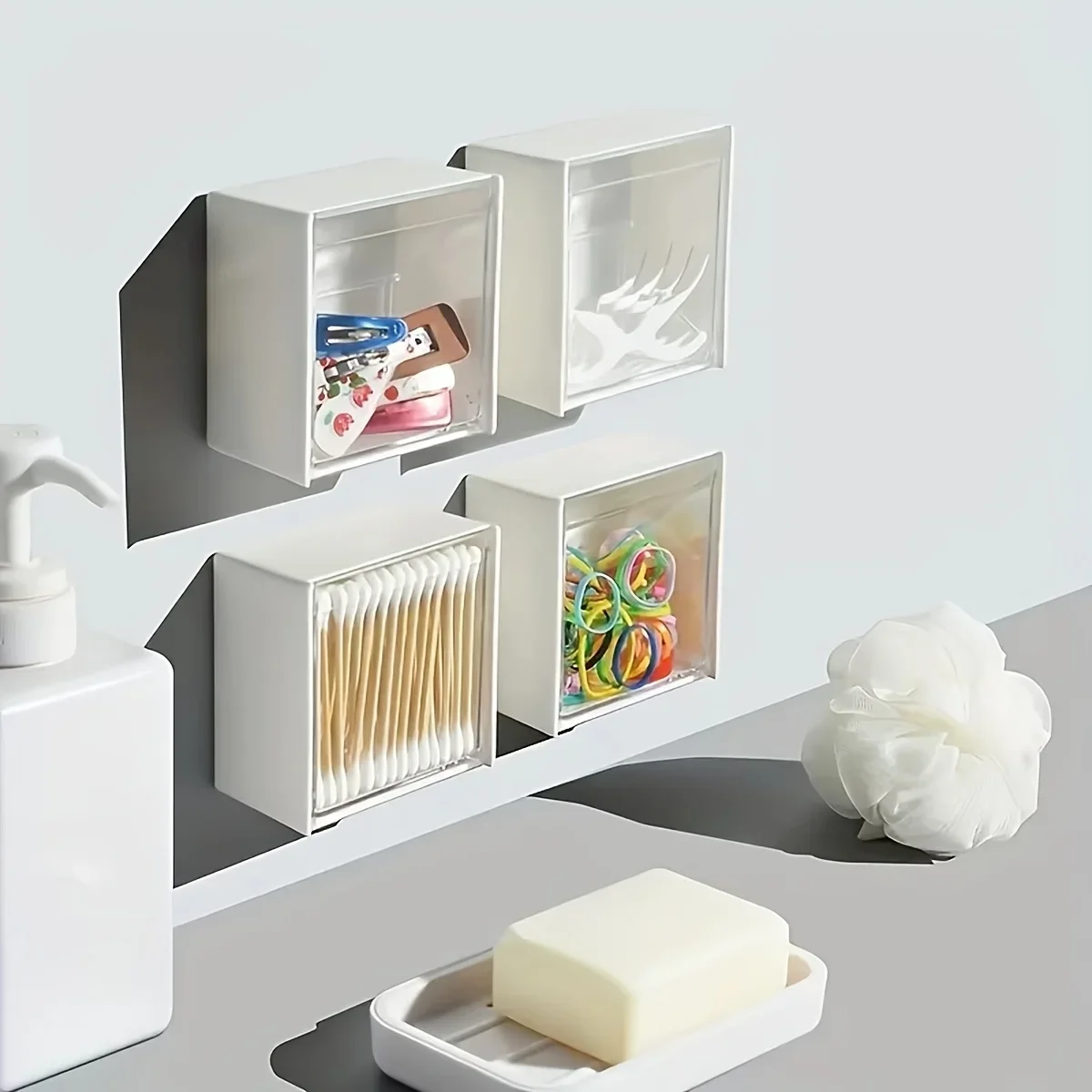 1pc/6pcs Wall-mounted Flip Storage Box, Punch Free Storage Box, Cosmetic Cotton Swab Multifunctional Storage Box 2 Color Options