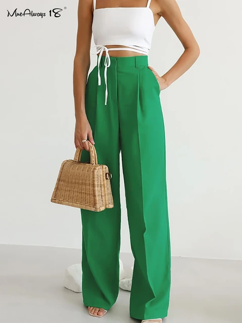 Mnealways18 Pleated Elegant Wide Leg Pants Women High Waist Floor-length  Palazzo Trousers With Pocket Fashion Lady ​office Pants - Pants & Capris -  AliExpress