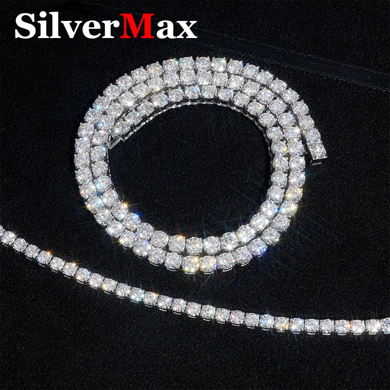 4/5mm Hip Hop Women & Men's Moisssanite Diamond Tennis Chain Bracelet Necklace Stainless Steel Moisssanite Tennis Chain For Men