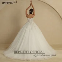 BEPEITHY Customized Luxury Wedding Dresses For Women Spaghetti Straps V Neck Court Train Glitter Bride Beading Bridal Ball Gown 2