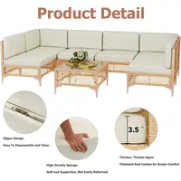 7-Piece Wicker Sectional Patio Set with Large Tempered Glass Coffee Table and Waterproof Cushions 5