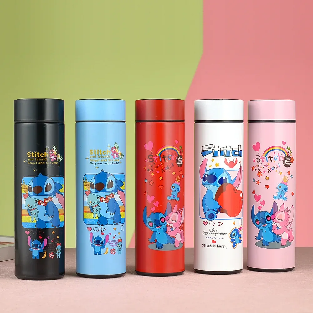 Disney Stitch 500ml Thermos Cup Anime Kawaii Portable Sports Intelligence Water Bottle Student Lovers Outdoor Travel Mug Gifts