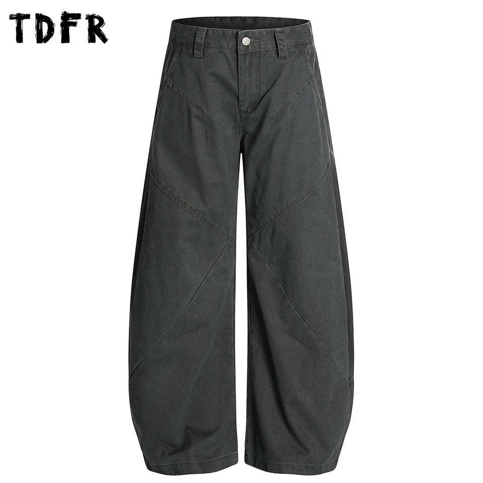 Spliced Curved Blade Jeans Mens Retro Streetwear Washed Distressed