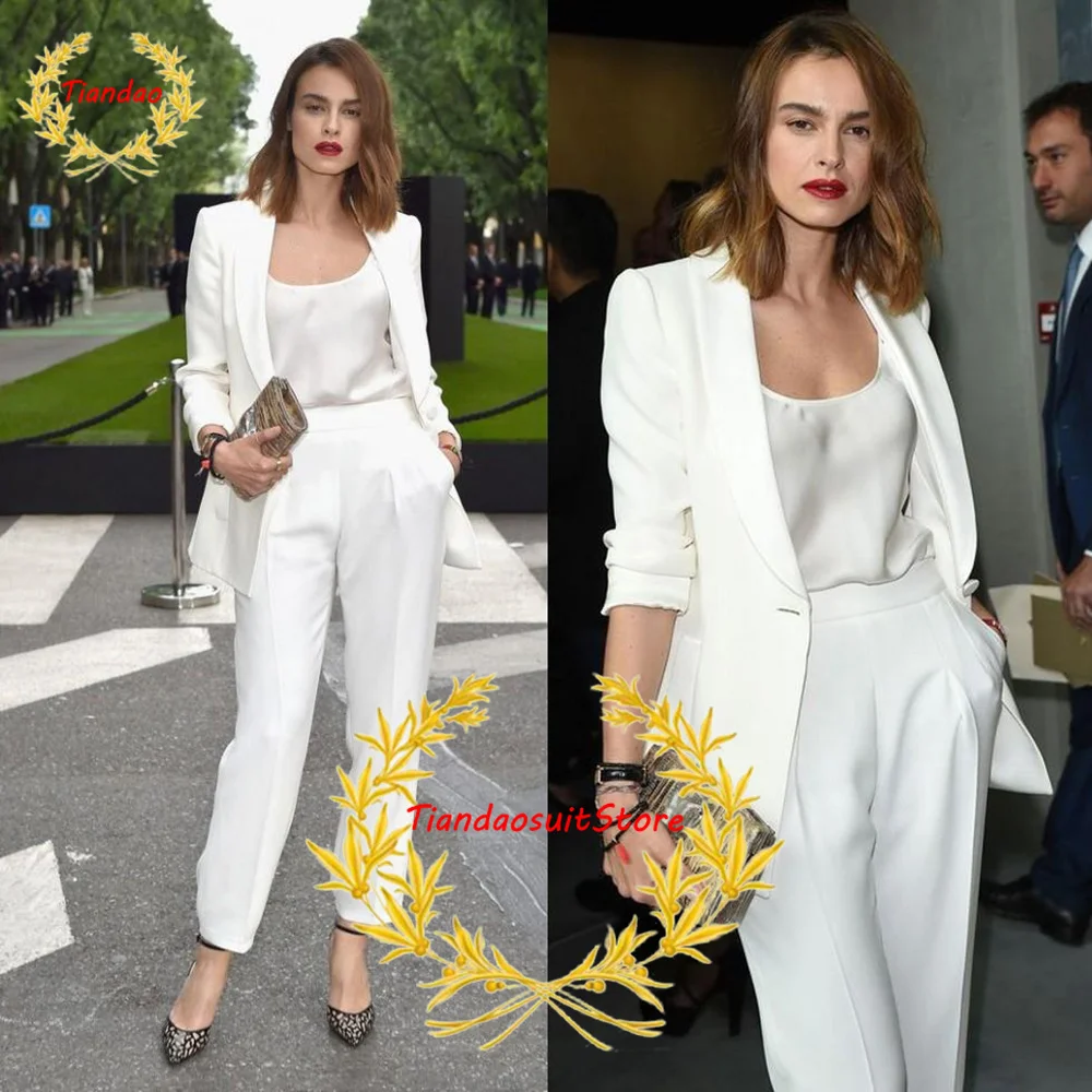 White Women Prom Suits Shawl Lapel Wedding Guest Wear For Lady Tuxedos Two Pieces Evening Formal Blazers Custom Made Jacket Pant wedding suits groom wear tuxedos slim fit men suits shawl lapel 2 pieces jacket pants prom blazer costume homme best man