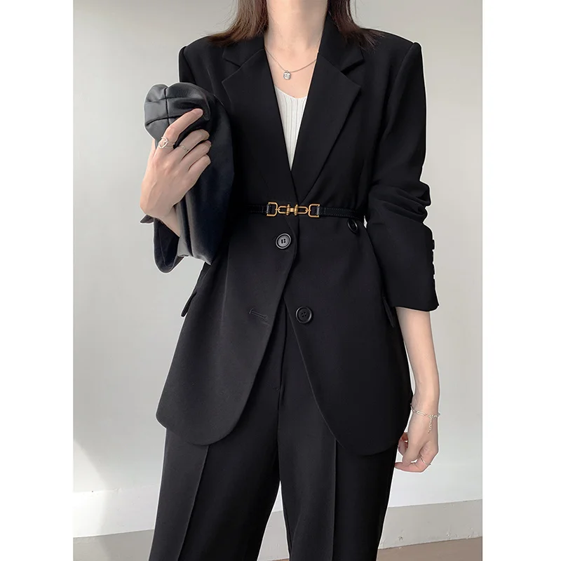 

High-grade black suit for women's spring and autumn new leisure temperament Goddess model high-end fried street suit two-piece
