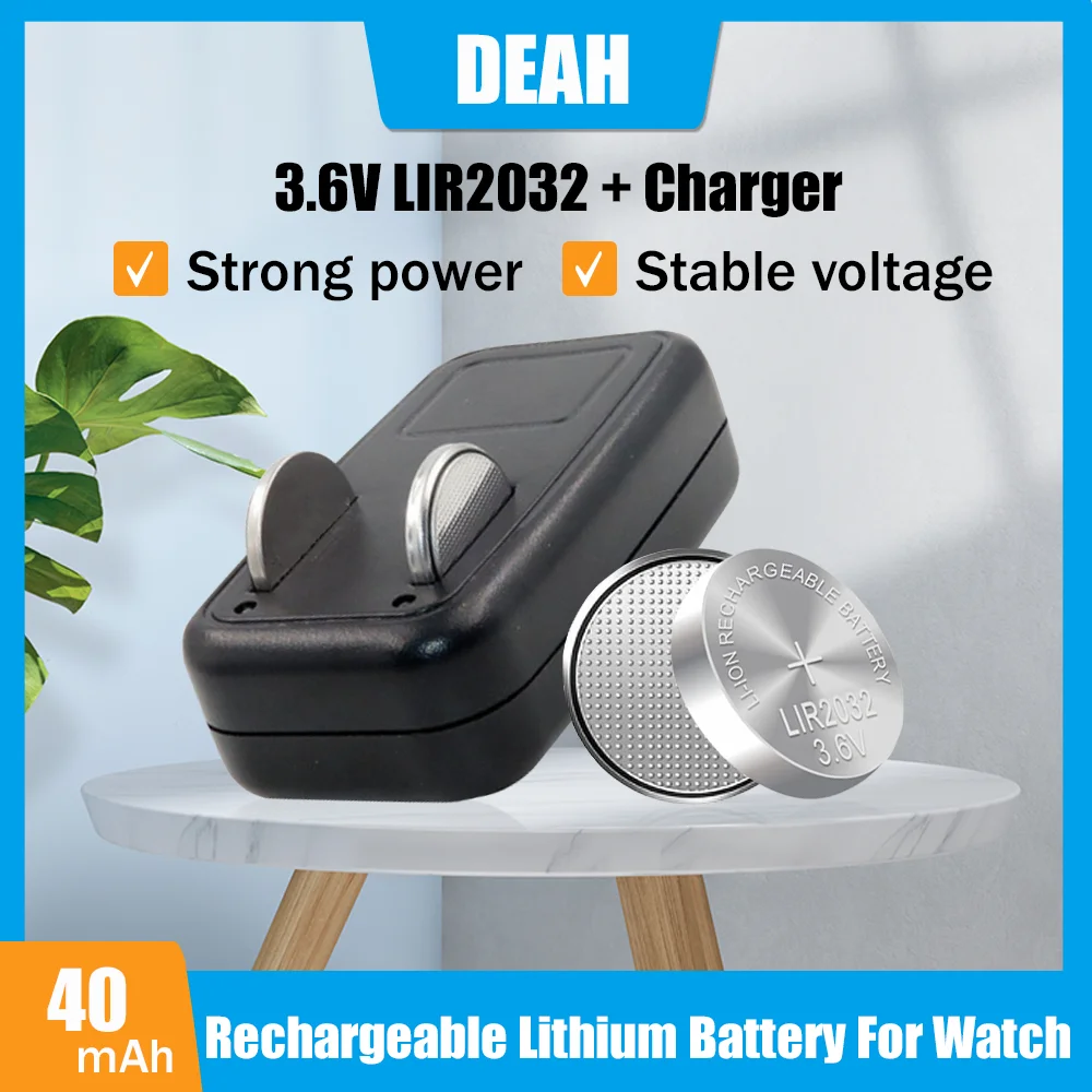 Литиевая аккумуляторная батарея 3 6 В LIR2032 ML2032 CR2032 2032 с зарядным адаптером для