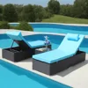 3-Piece Outdoor Patio Furniture Set Chaise, Couch Cushioned with Glass Coffee Table, Adjustable Back and Feet, Lounger Chair 1