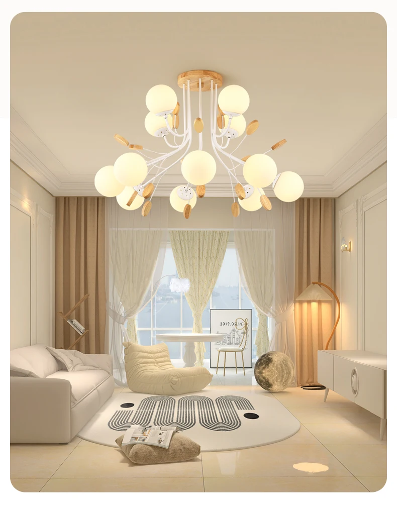 Nordic Minimalist Living Room Chandeliers Natural Solid Wood Lamps