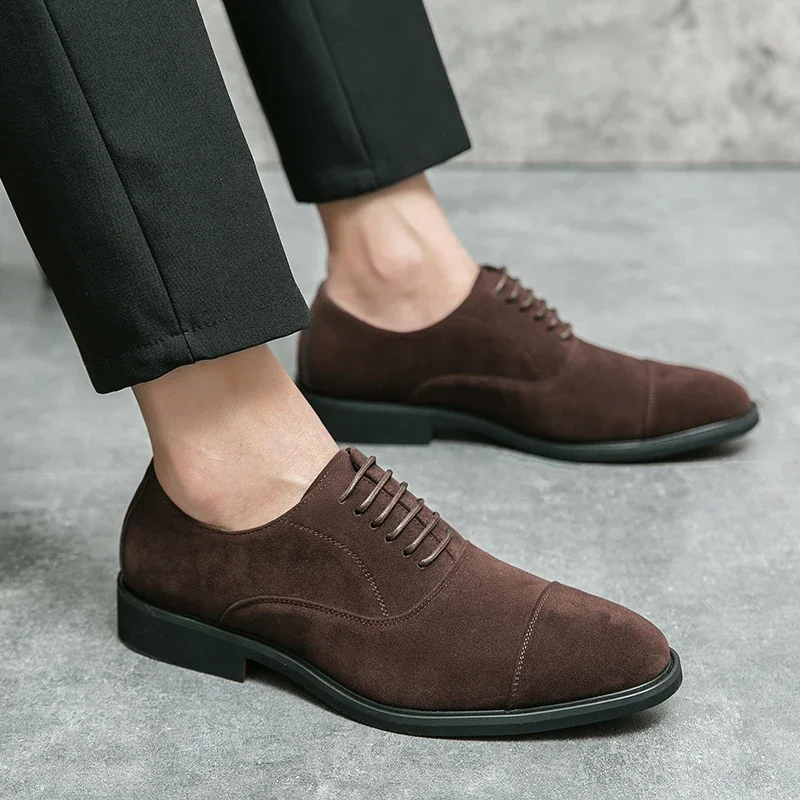 Male Lace-Up Pointed Toe Oxfords Shoes Casual Leather Flat Designer Club Shoes Wedding Dress Business Shoe