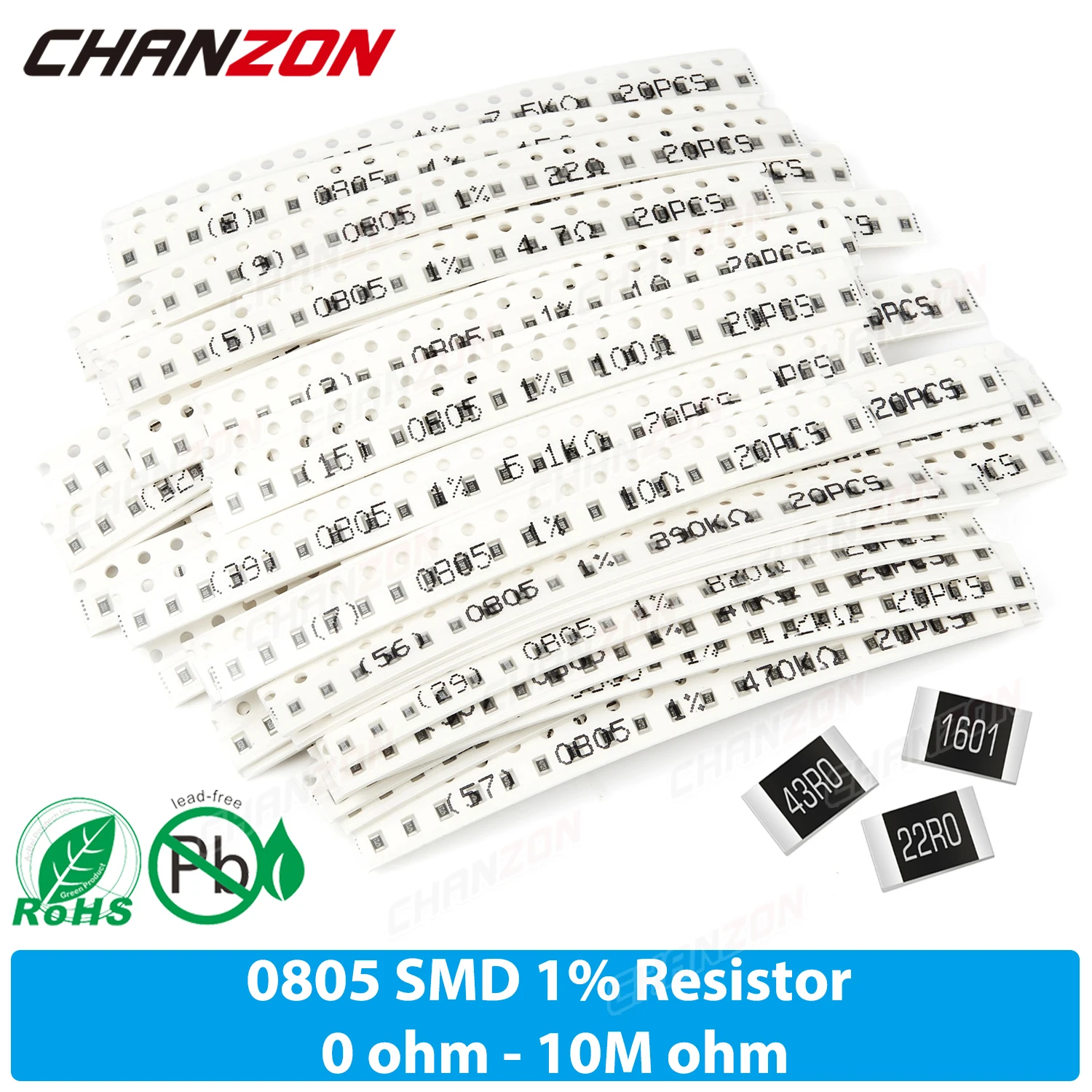 0805 1% High Precision SMD Resistor Kit 0ohm 1 330 470 1K 4.7K 5.6K 33K 43K 47K 51K 56K 62K 68K 75K 82K Ohm 1/8W Assortment Set