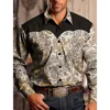 Men's Yellowstone Western Denim Shirt Two-tone patchwork pattern Men's roll-down button top Stylish casual long-sleeved shirt 2