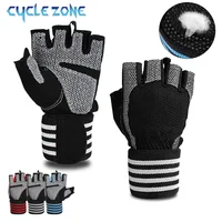 1Pair Half Finger Gym Fitness Gloves with Wrist Wrap Support for Men Women Crossfit Workout Power Weight Lifting Equipment 1