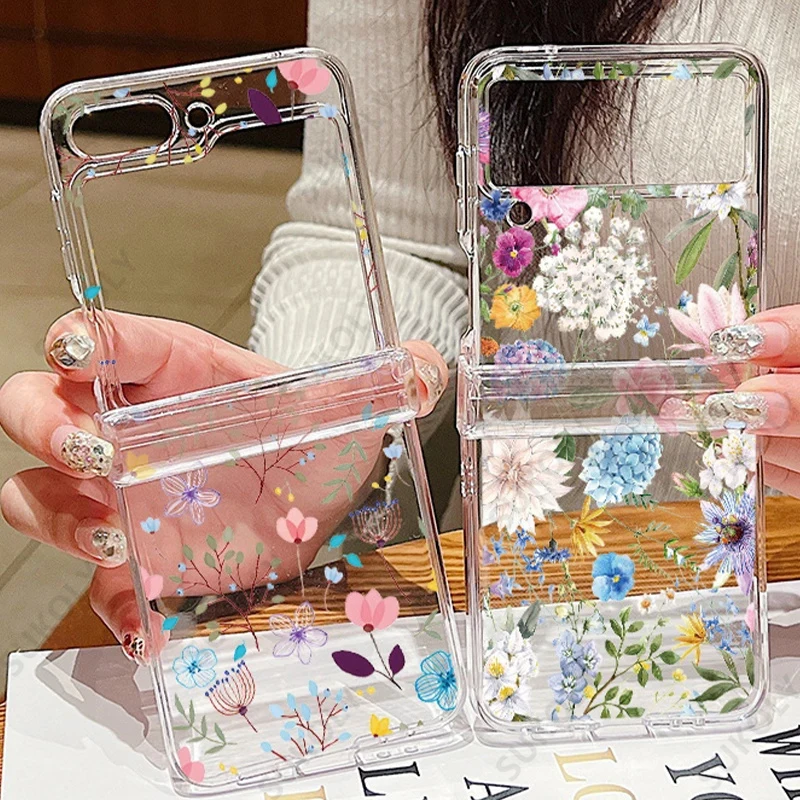 Elegant Floral Transparent Folding Phone Case - Hard Back Cover
