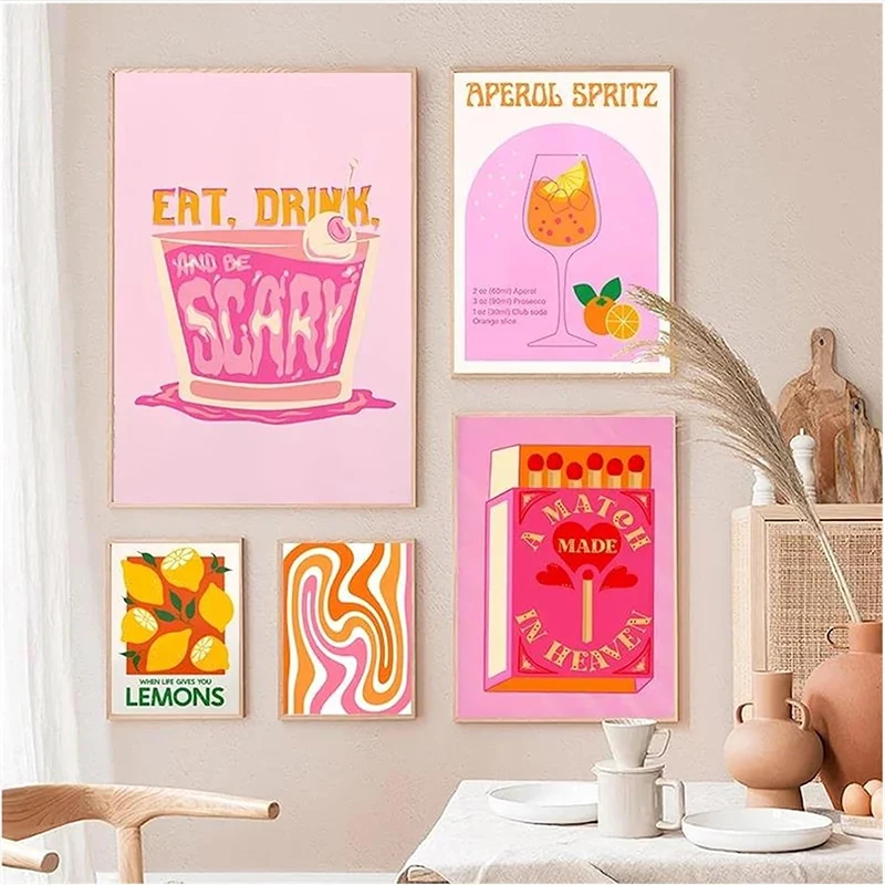 Vibrant Pink-Orange Strawberry Lemon Canvas Art - Modern Avant-Garde Wall Decor
