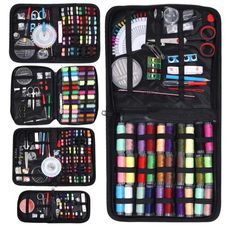 Complete Sewing Kit with Threads Needles Scissors Tape Measure Buttons Portable Travel DIY Embroidery Handwork Sewing Tool Set